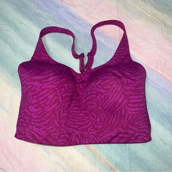 Athleta High Impact Advance Printed Sports Bra Size 36DD Racerback Fuchsia Pink - Picture 2 of 4